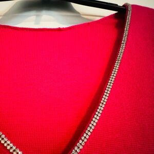 Kate Spade New York Rhinestone trimmed V-Neck sweater. Pink NWT